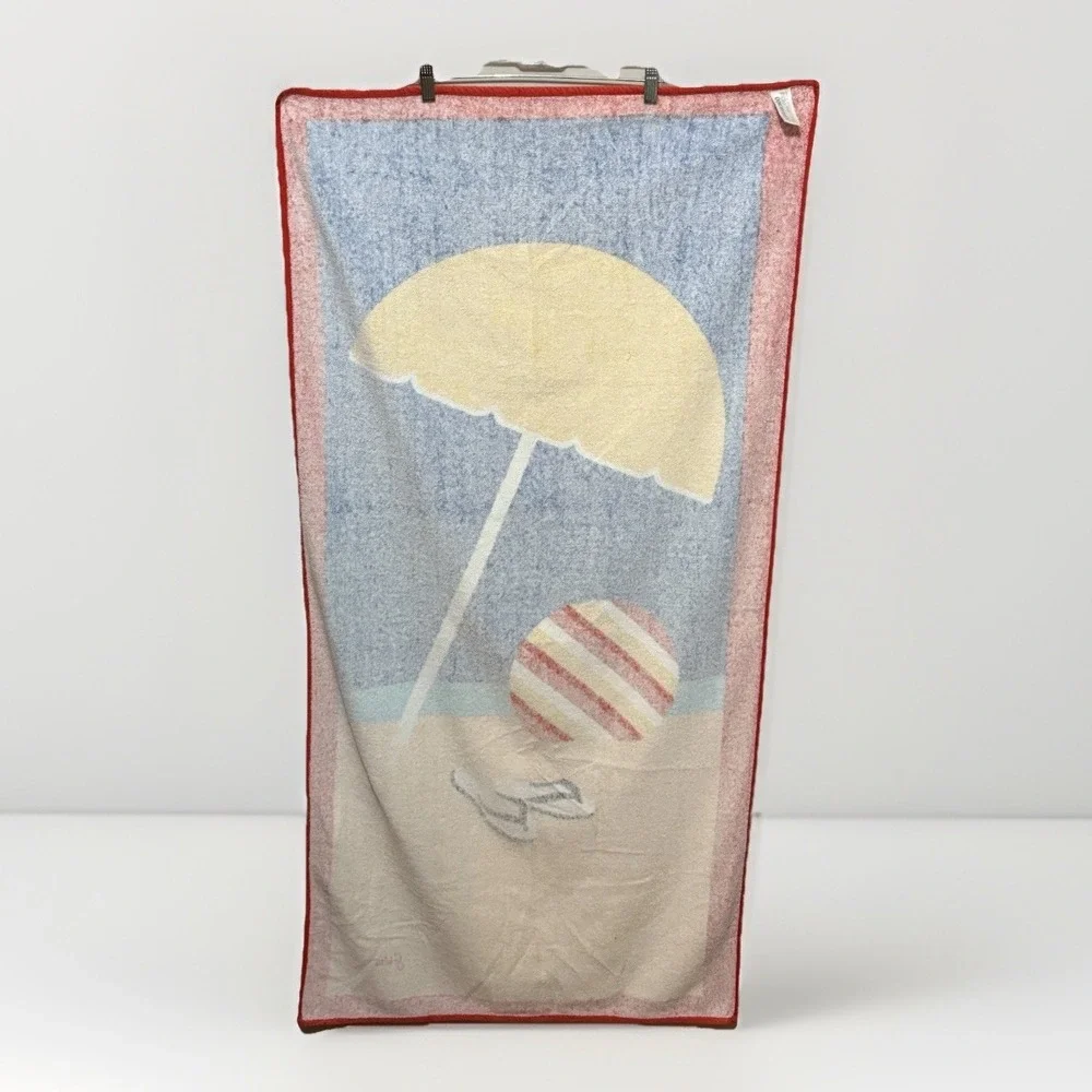 Terrimondo‎ Beach Towel 28x54 Multicolor Umbrella Beach Ball Vintage Retro